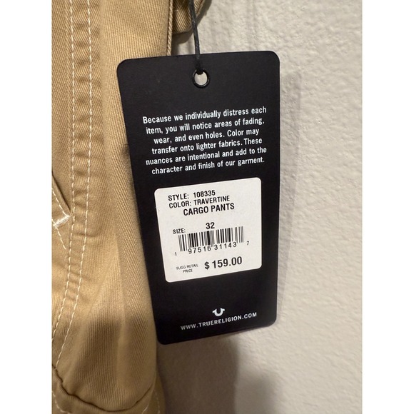 True Religion Cargo Pants Men's 32 Travertine Cotton Relaxed Fit Utility Pockets - Picture 3 of 11